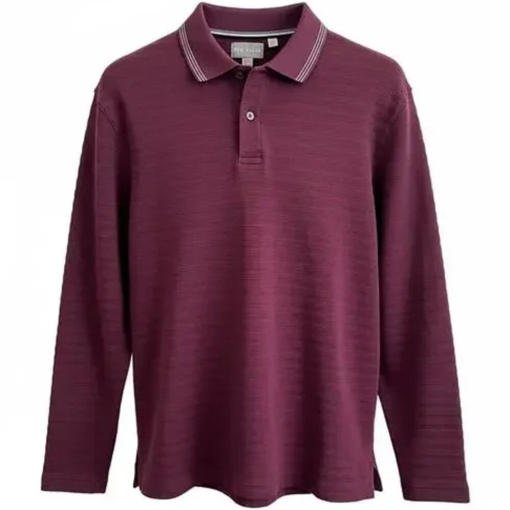 NEW Ted Baker Long Sleeve Polo Shirt | Burgundy